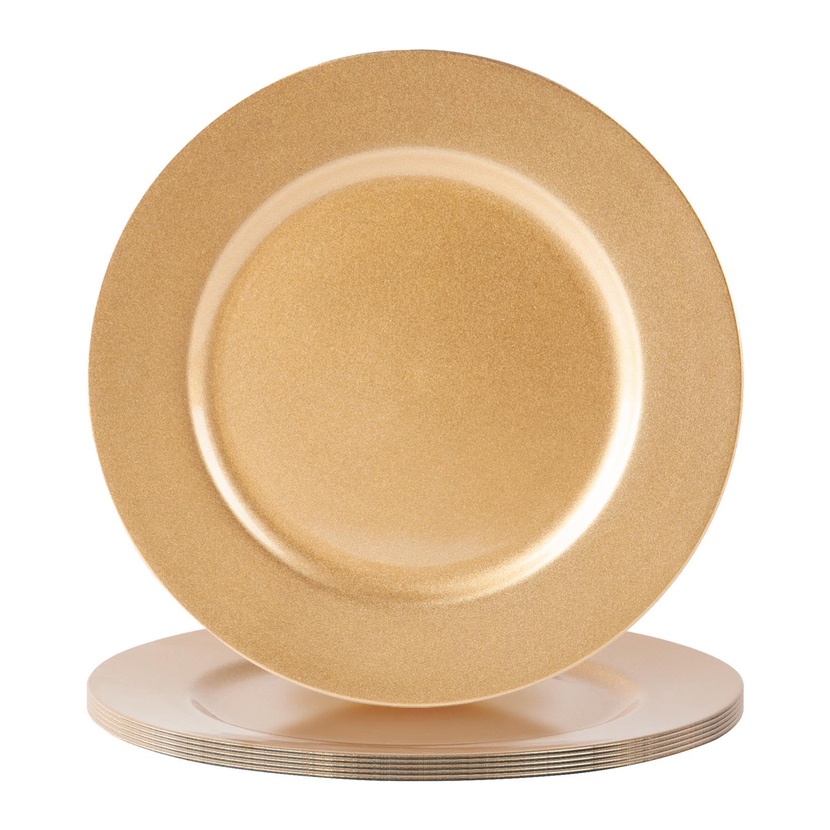 Argon Tableware Metallic Charger Plates - Gold - 33cm - Pack of 6 - Metallic Finish Reusable Dining Table Setting Plates for Christmas, Party Celebrations, Restaurant Decor Placemats