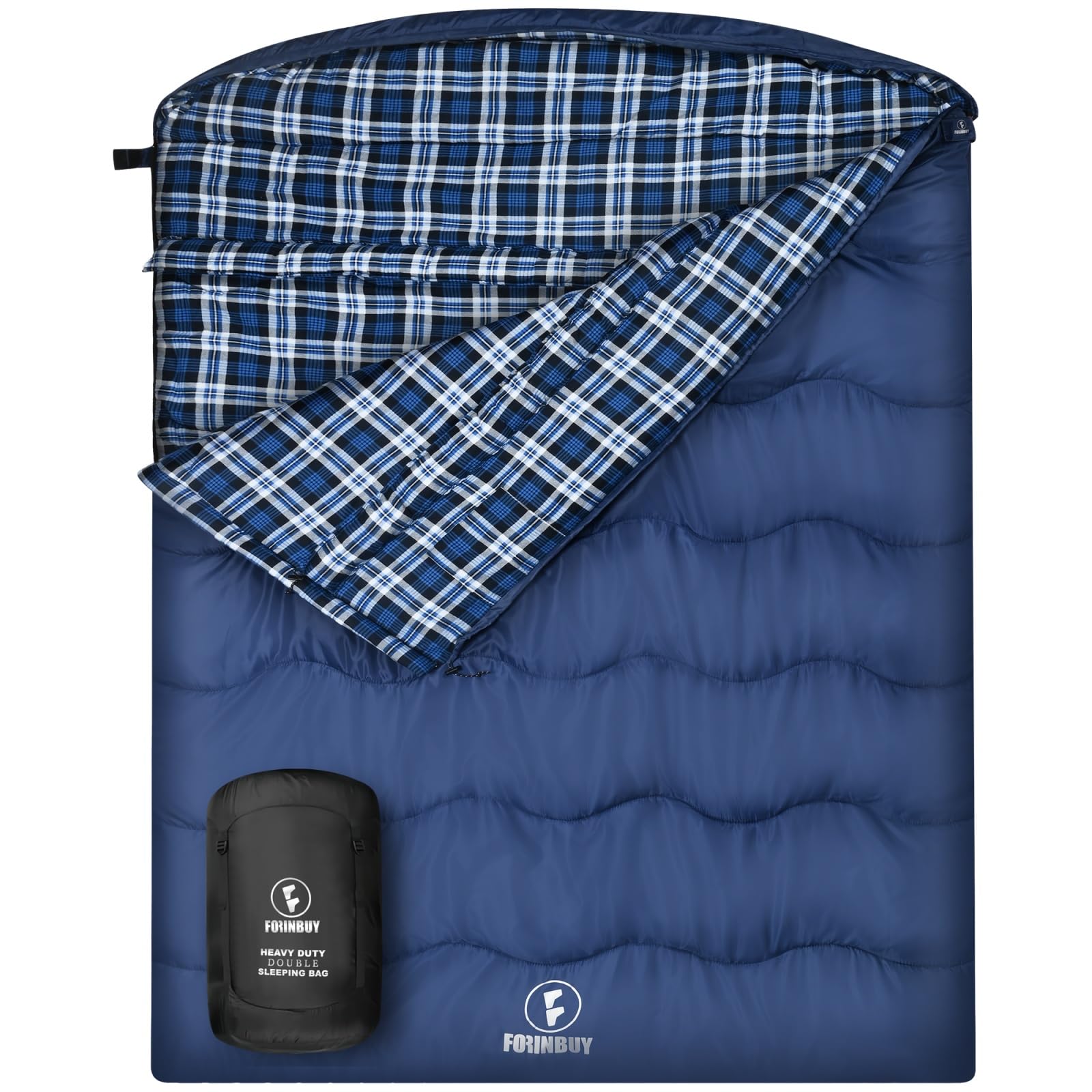 FORINBUY Winter 0°C Double Sleeping Bag for Adults, Queen Size 2 Person Sleeping Bag with 100% Cotton Flannel Lining, Waterproof And Warm for Camping, Truck,Tent or camper van in Cold Weather