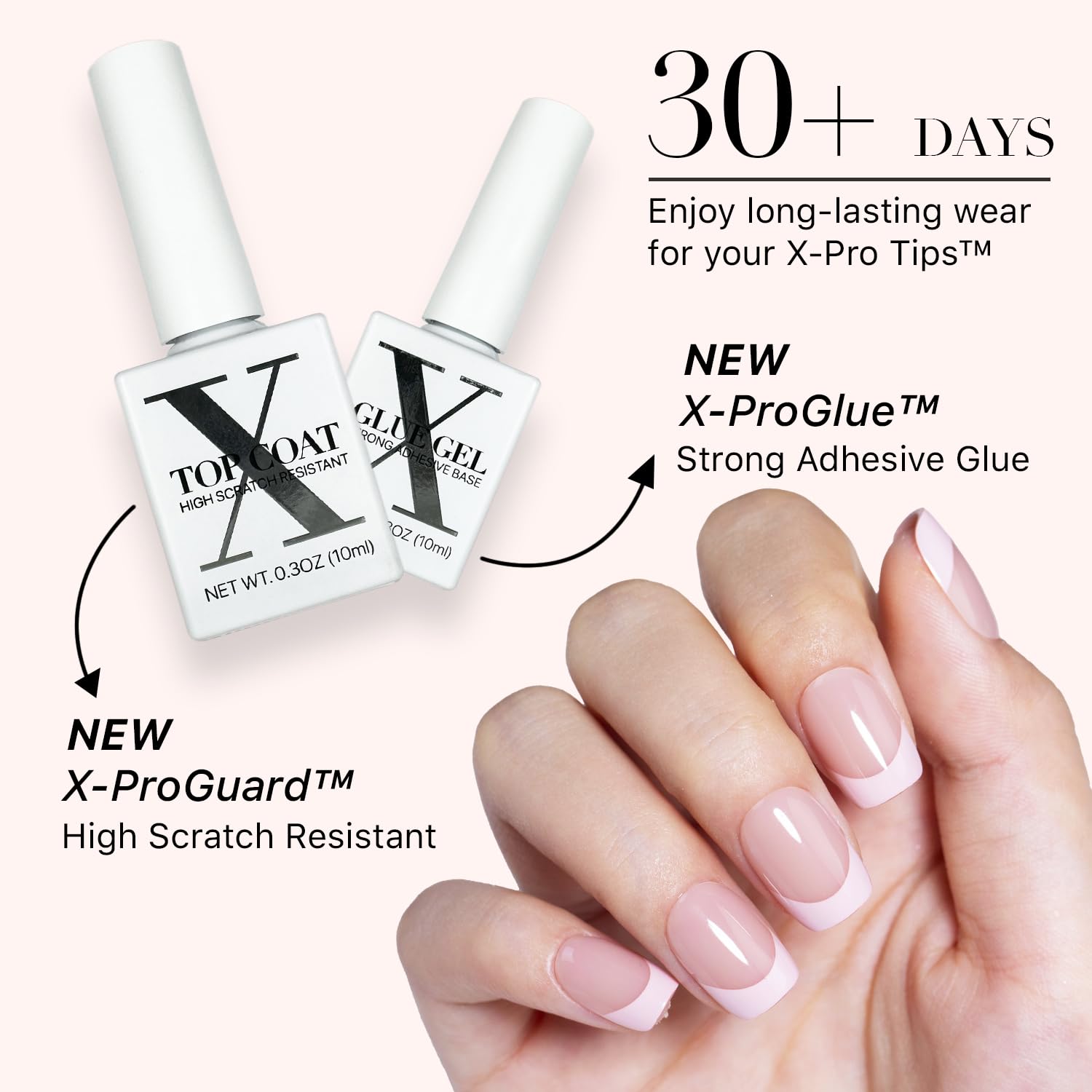 SXC Cosmetics French Tip Press On Nails - Skin Tone Nude and Color Series, XS Square X-Pro Tips Starter Kit ST113KIT