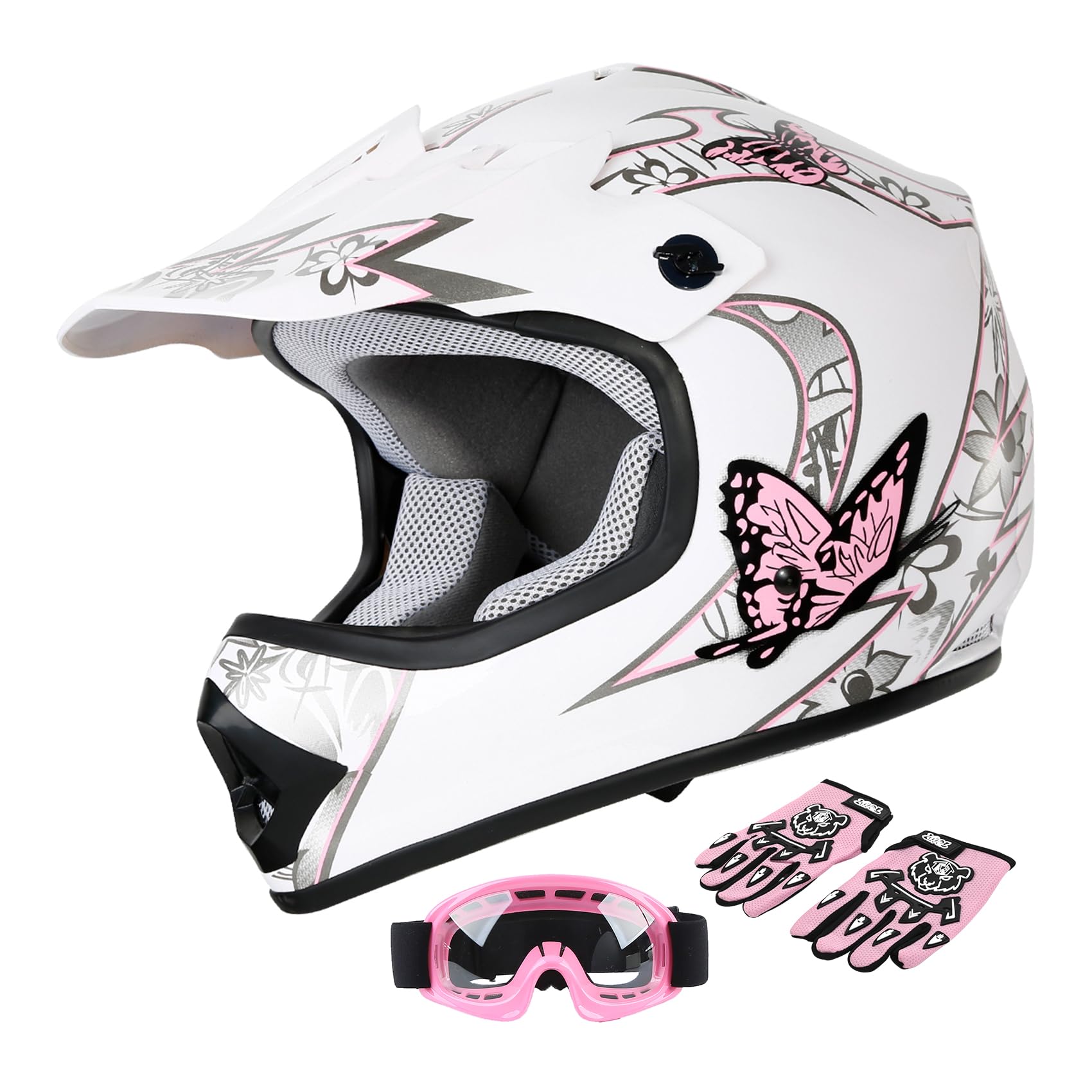 SLMOTO Youth Kids Dot Helmet Motorcycle Motocross Youth Helmet Offroad Street Bike Dirt Bike ATV UTV BMX Quad Bike MTB Go-Kart 4 Wheel Helmet Goggles Gloves