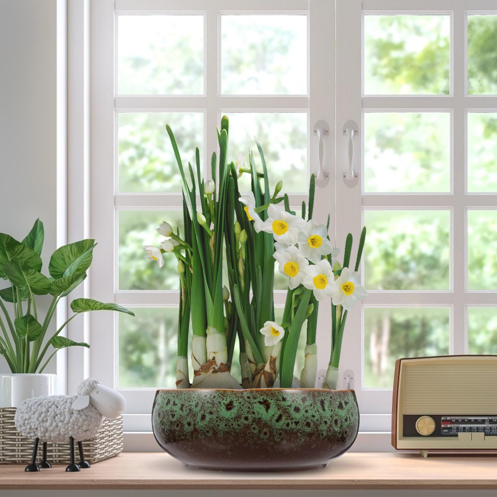 Vaso da fiori in ceramica per terrazze, vaso per piante grasse, vaso per bonsai per gigli, ninfee, casa, giardino, soggiorno, ufficio, decorazione