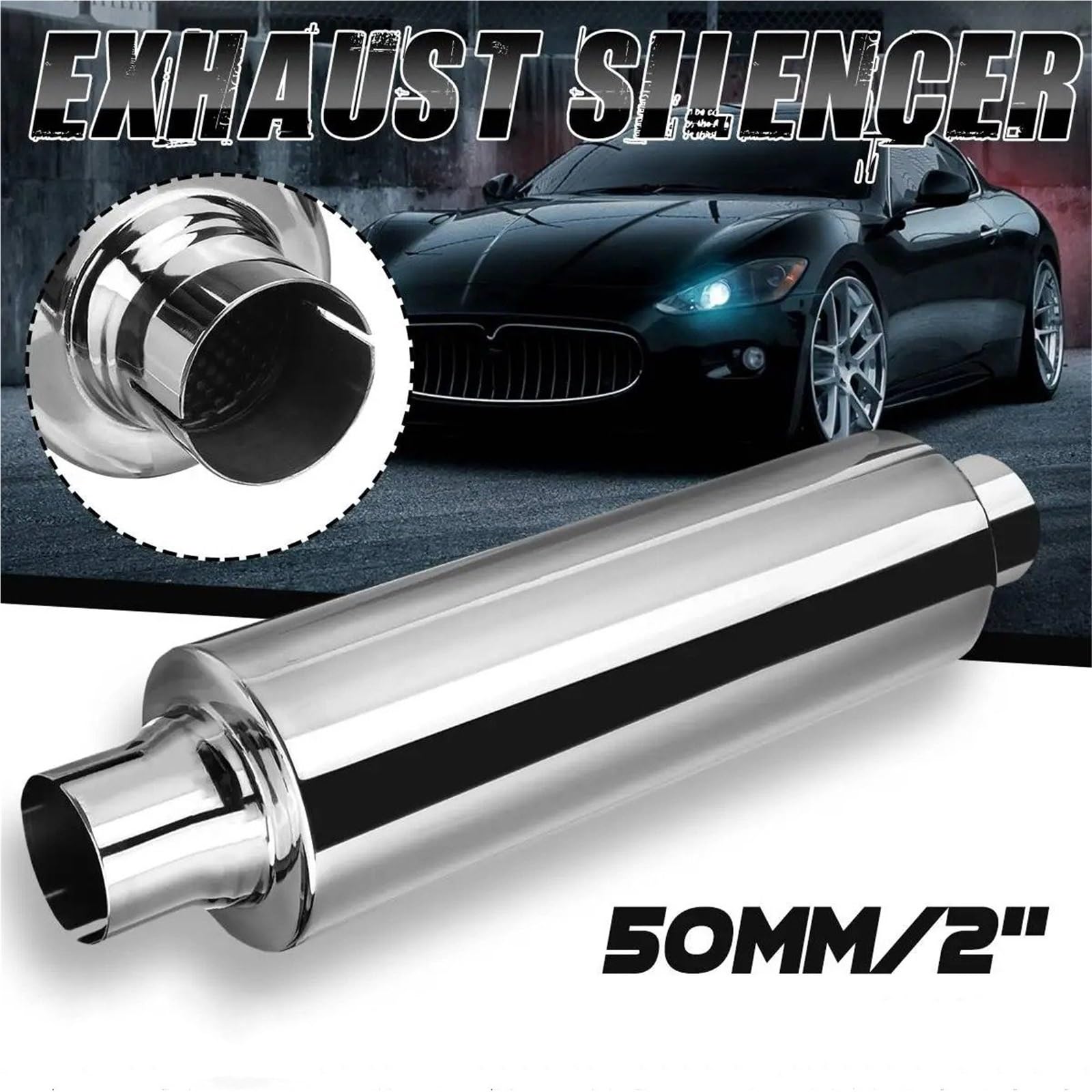 Terminale Tubo Coda 2" 50mm Universal Car Resonator Tubo Di Scarico Marmitta Punta In Acciaio Inox Silenziatore Lungo 16 Pollici