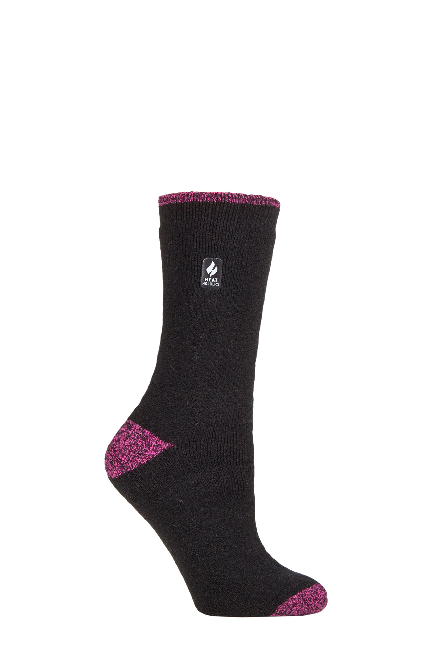 HEAT HOLDERS SOCKSHOP Women's Socks - 2.3 TOG Thermal, Warm, Cosy, Patterned, Pack of 1 Size 4-8 (4-8, Prague Heel & Toe Black/Berry)