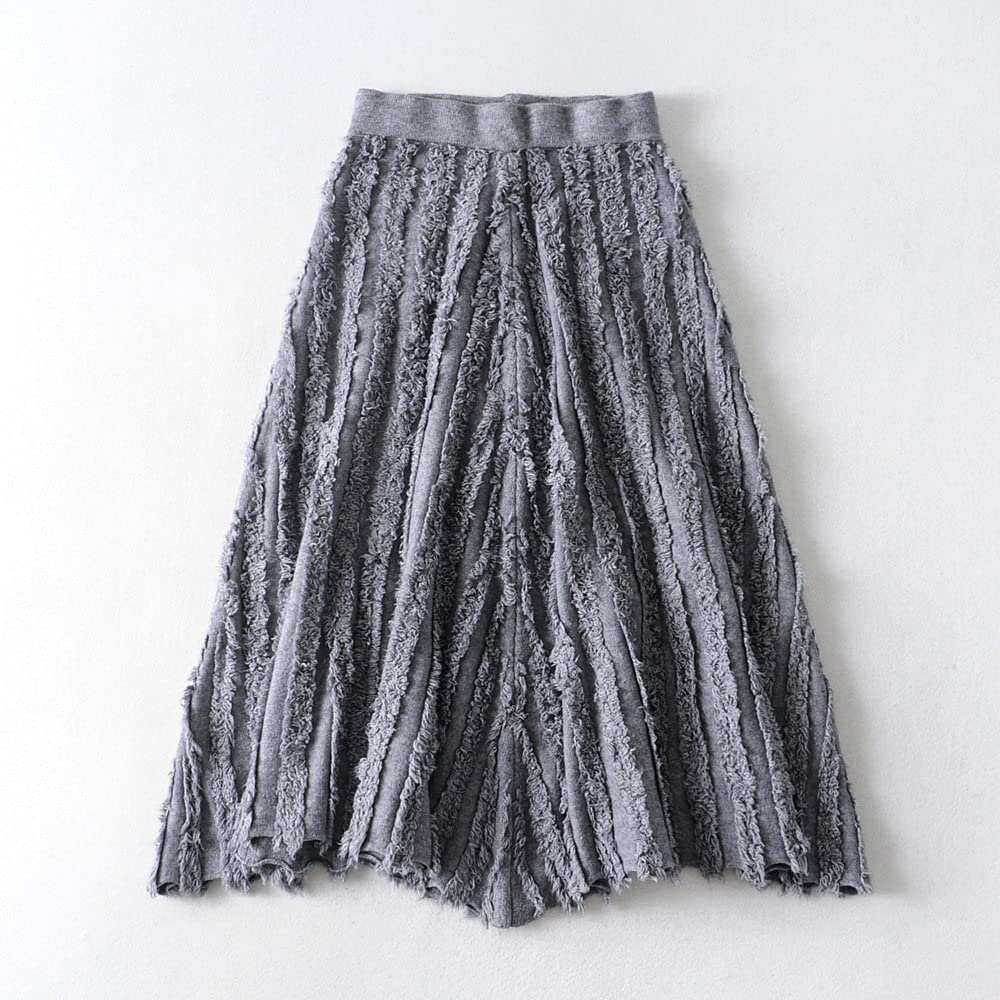 Gonne Lunghe Invernali, Gonne per Donna Taglie Forti Kaki Gonna A Vita Alta Elasticizzata con Frange Midi Gonne Larghe A Pendolo Gonne Invernali Calde Gonna A Trapezio con Balze
