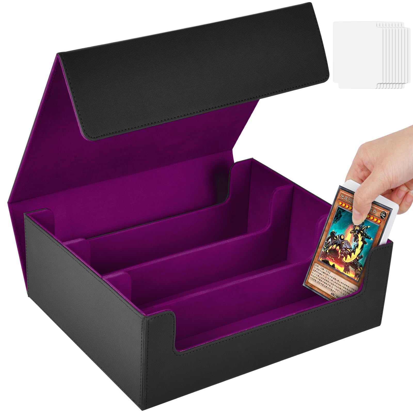 UTJEFVS Large Capacity Trading Card Storage Box -Magnetic Card Holder Pu Leather Card Display Case With 10 Dividers & 3 Stoppers Playing Card Holder Holds 1800 Sleeved Cards