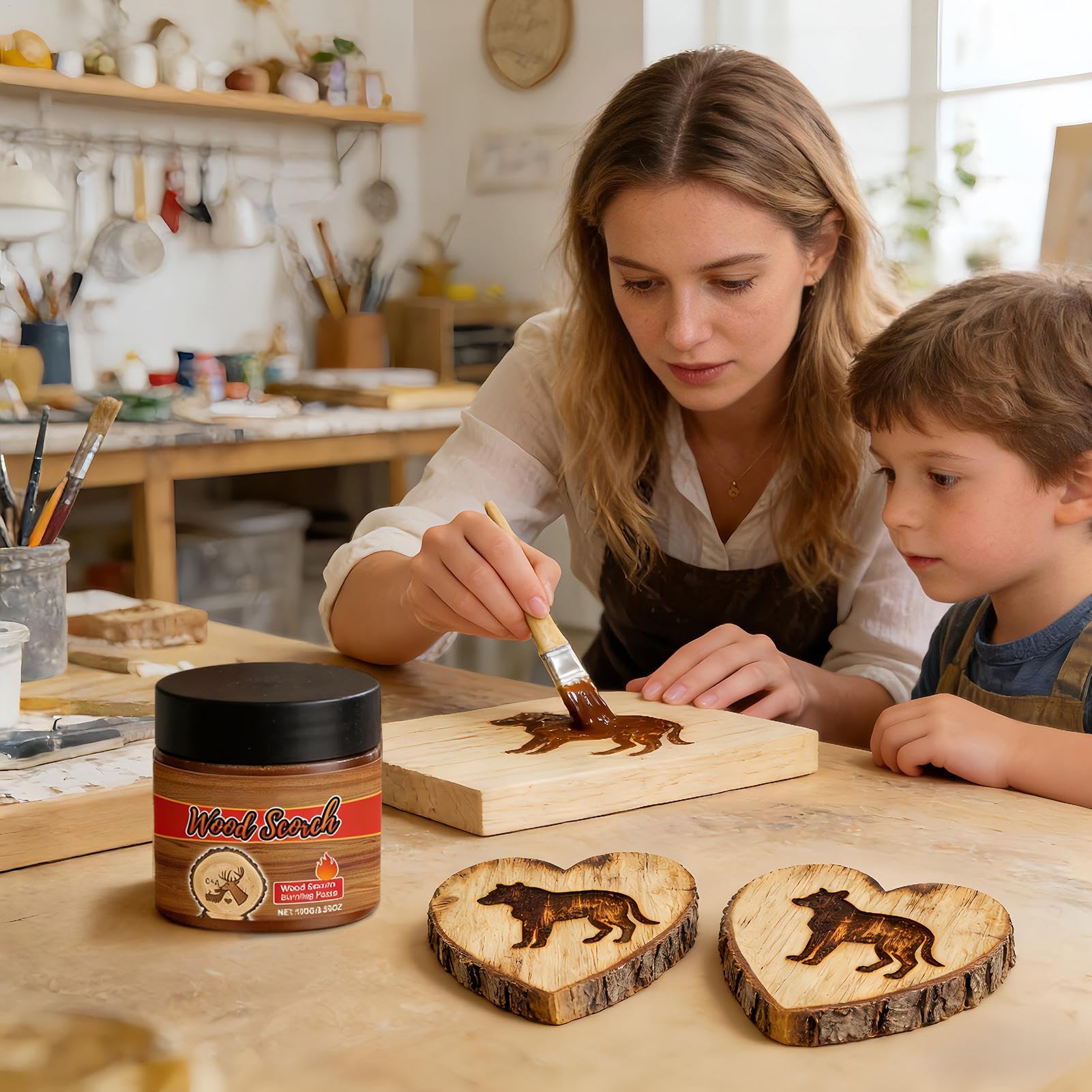 Pintura para quemar madera, gel de manualidades de precisión de 100 g, pasta de quemador de madera para marca de mesa, grabado, principiantes, adultos, proyectos de creación de arte de bricolaje