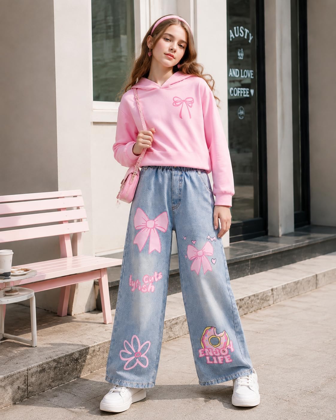 Cakaner Girls Clothes 2 Piece Cute Hoodie and Jeans Fall School Outfit Set