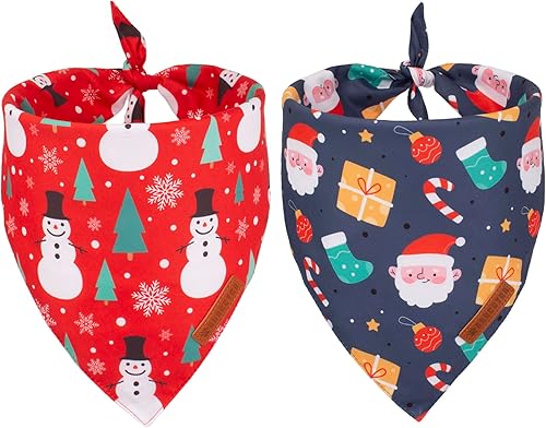 ADOGGYGO Bandana de Navidad para perro, bufanda de Papá Noel con muñeco de nieve, tela duradera de alta calidad, ajustable para perros pequeños y