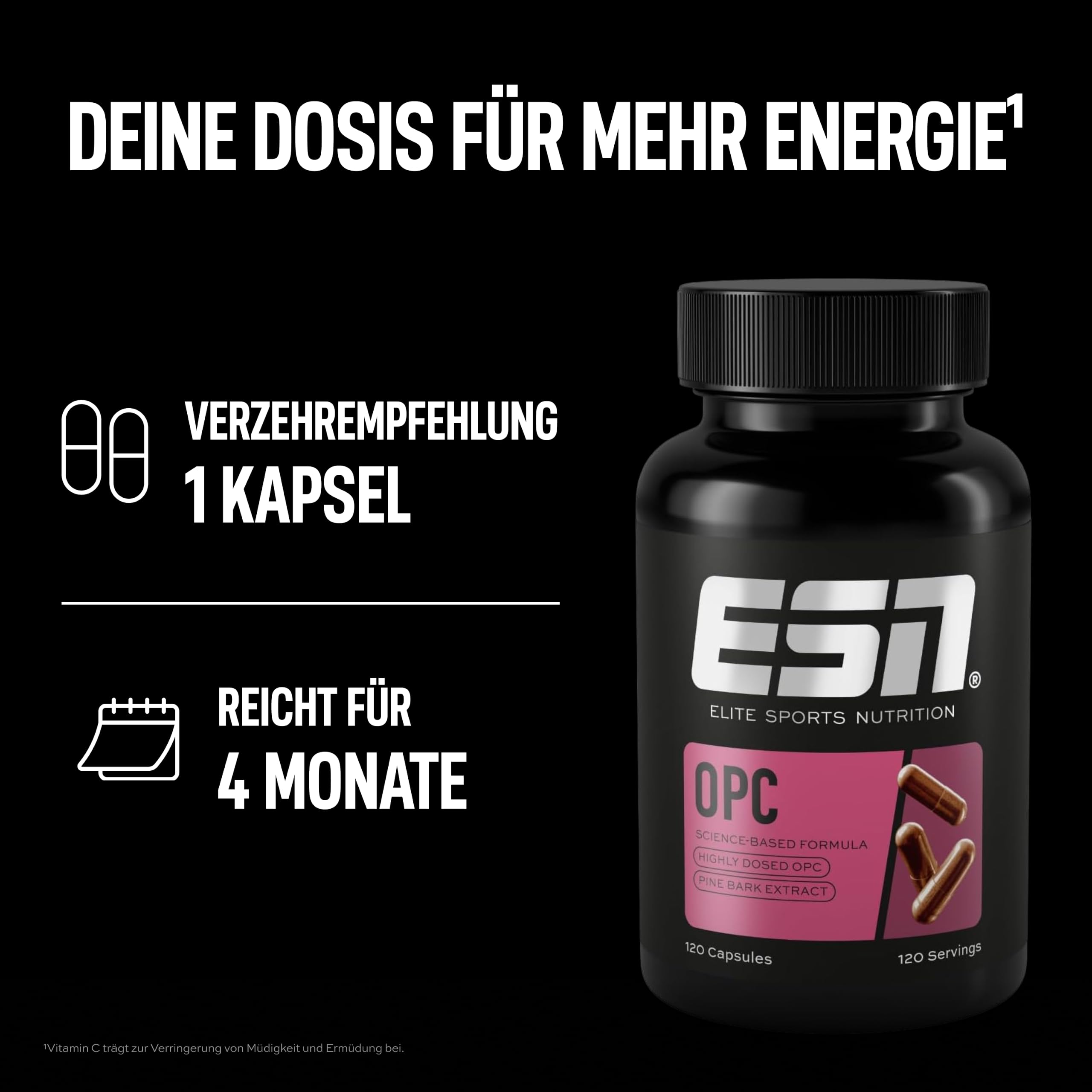 ESN OPC, 120 Kapseln, Traubenkern-Extrakt Kapseln mit Vitamin C, hochdosiert, vegan - made in Germany