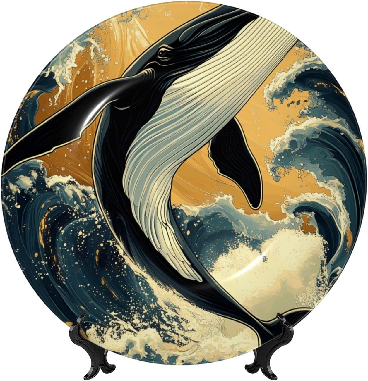 Whale Style Ceramic Plate Display Home Display With Stand Wall Hanging Plate For Home Decor 10 Inch