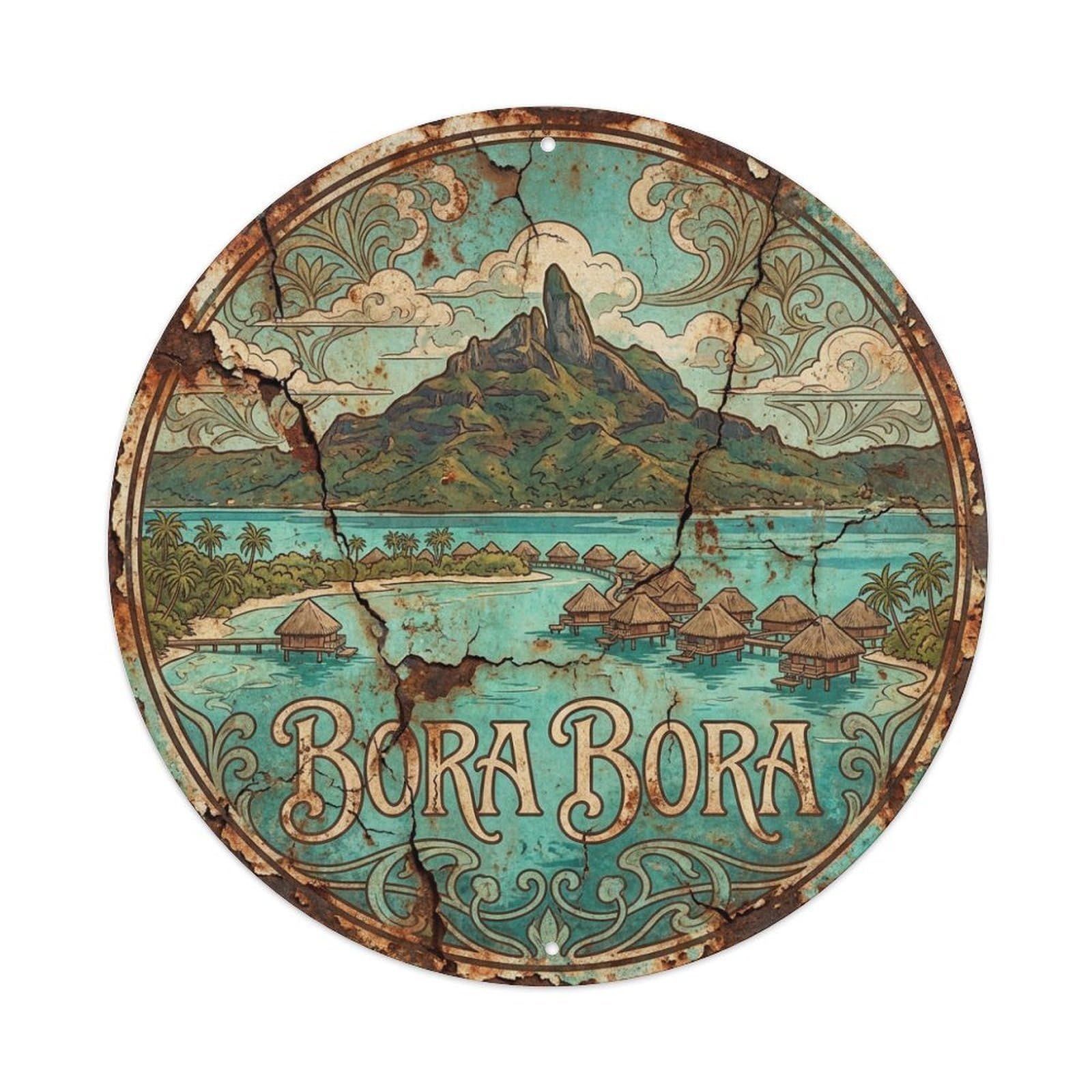 Vintage Travel French Polynesia Bora Bora Metal Tin Sign