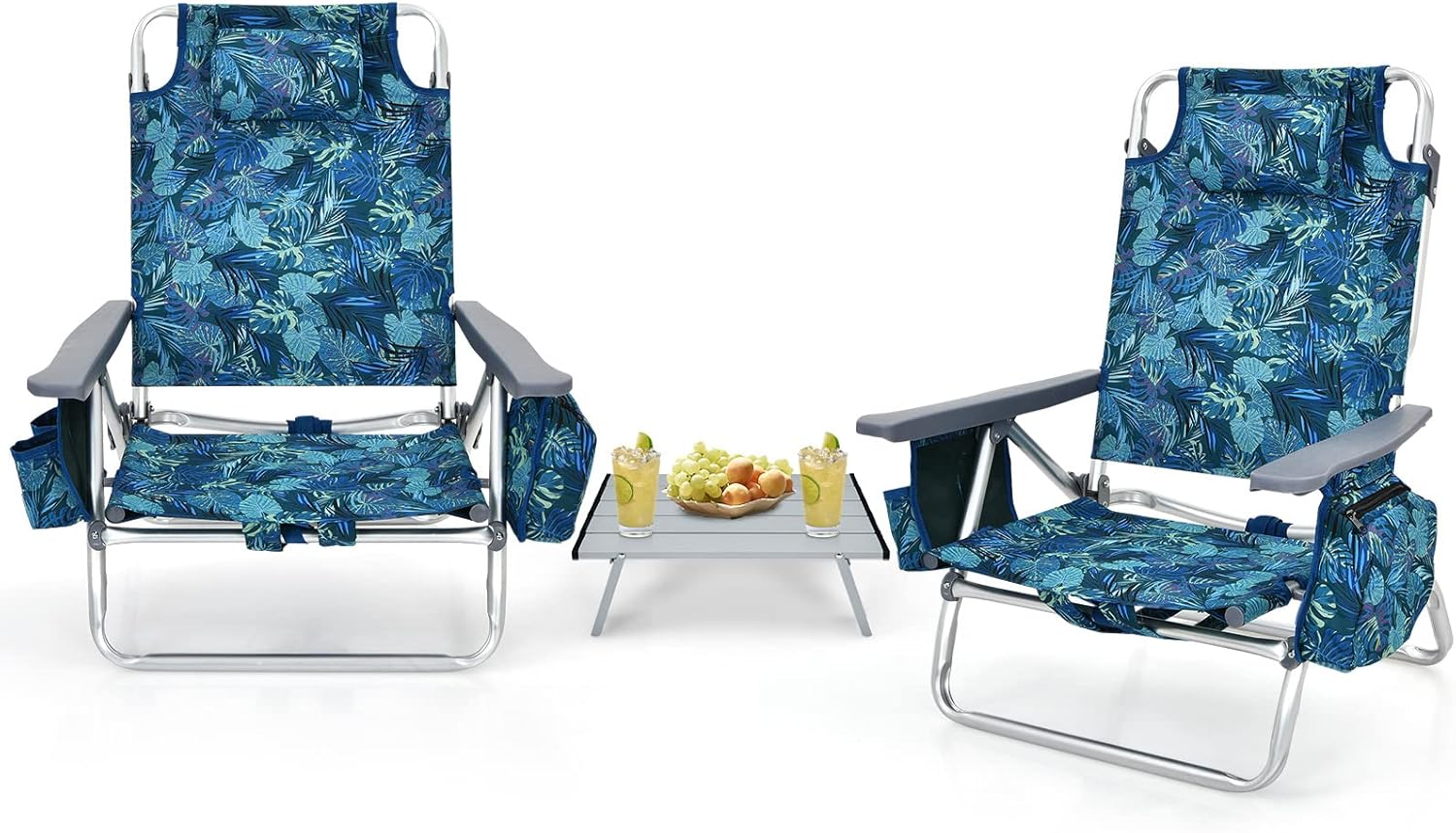 Tangkula Backpack Beach Chair with Table, 5Position Lay