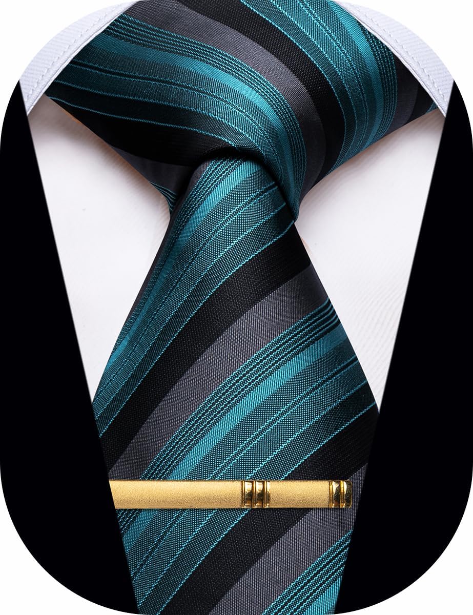 Men's Neckties Striped Tie and Plaid Neckties for Men Woven Silk Tie Gold Tie Clip Set