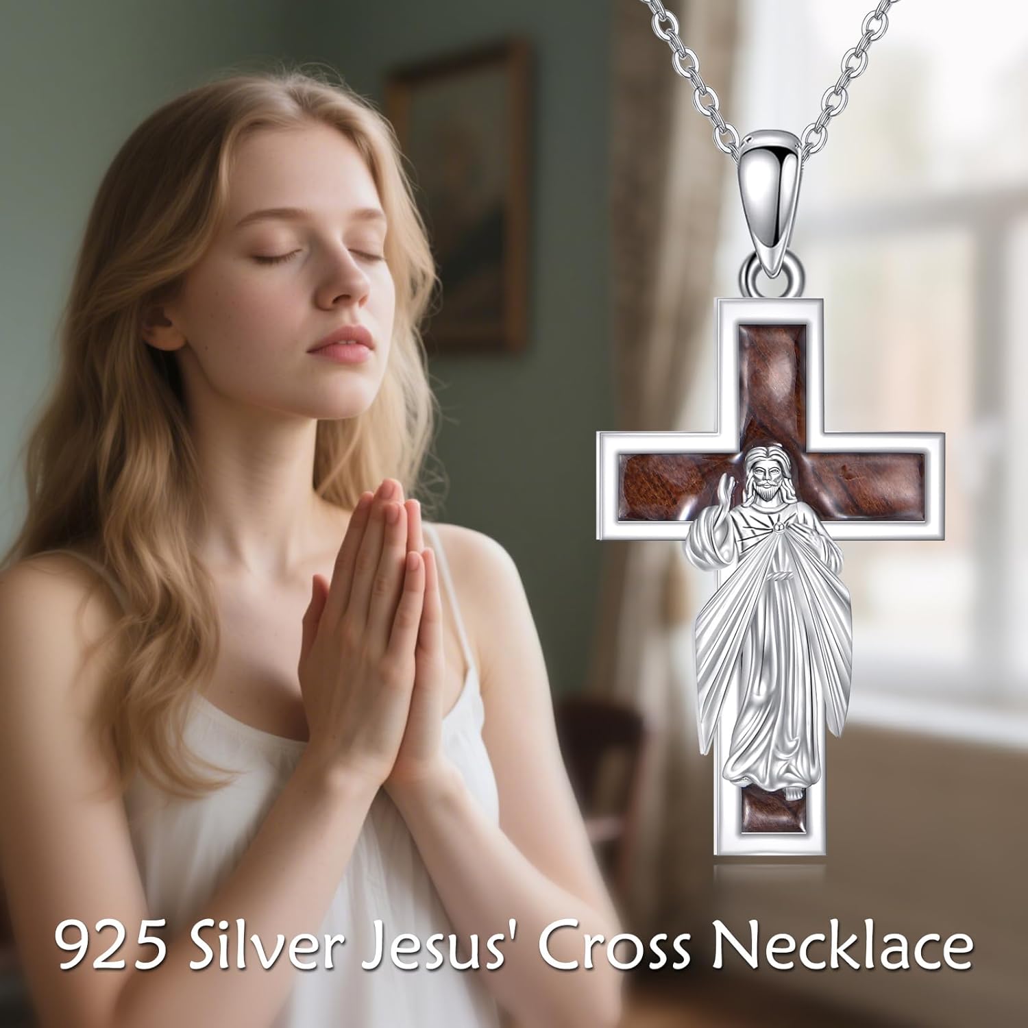 AXELUNA Wood Jesus Cross Necklace Wooden Pendant Necklace Wood Jewelry Gifts For Women Men - Image 6