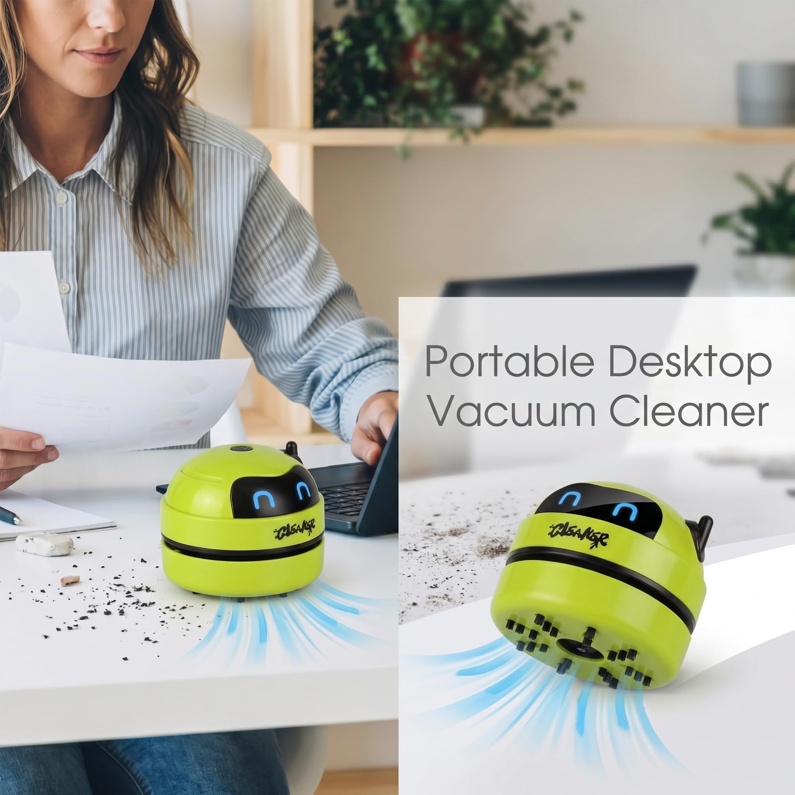 Tischstaubsauger mit 3-stufiger Saugkraft, USB Wiederaufladbar Mini Tischsauger, Hohe leistungsstarker Kabellos Staubsauger mit 40 Min Laufzeit, für Desktop, Tastatur, Büro, Auto