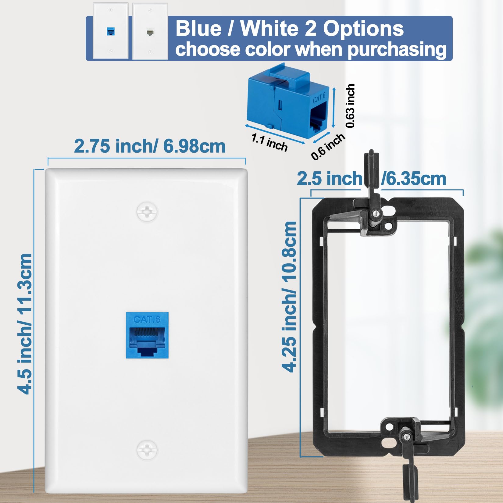 Lot de 5 prises murales Ethernet Cat6 RJ45 Keystone Jack cadeaux réseau bleu 1 port 2 coupleur en ligne couvercle de boîte avec support de montage basse tension panneaux d'interconnexion Internet