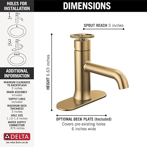 Miniatura 3 de Delta Faucet Trinsic - Grifo de baño de un solo agujero, grifo de baño dorado, grifo de lavabo de baño de una sola manija, tecnología de sello de
