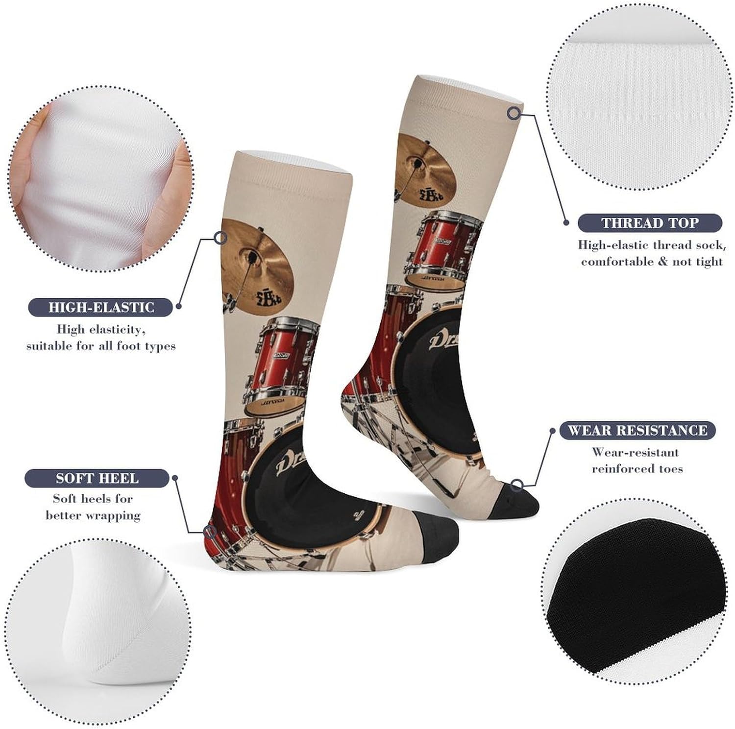 Knee High Socks Drum Set Long Tube Boot Seamless Toe