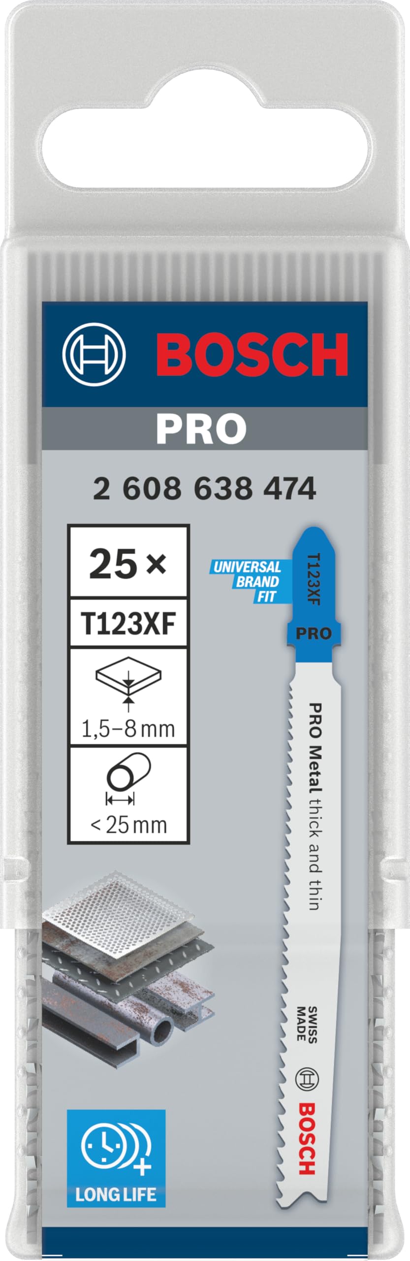 Bosch Professional 25x Lame per seghetto alternativo T 123 XF Progressor for Metal (per Lamiere di acciaio, accessorio Seghetto alternativo)