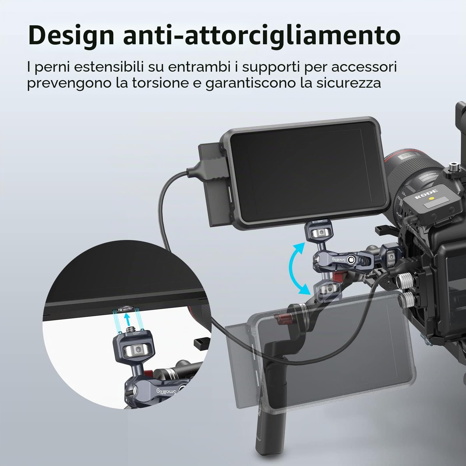 SMALLRIG Braccio Magico con Doppia Testa a Sfera con Viti da 1/4"-20, Carico Massimo 13.23lbs/6kg, Solo 88 g, Realizzato in Lega di Alluminio e Acciaio Inossidabile - 3873