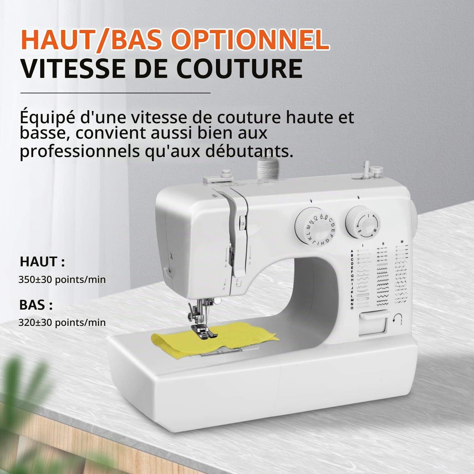 Machine à Coudre, 45 Points, Vitesse de Couture Élevée/Faible, Machine a Coudre Complète avec Éclairage LED et Pédale