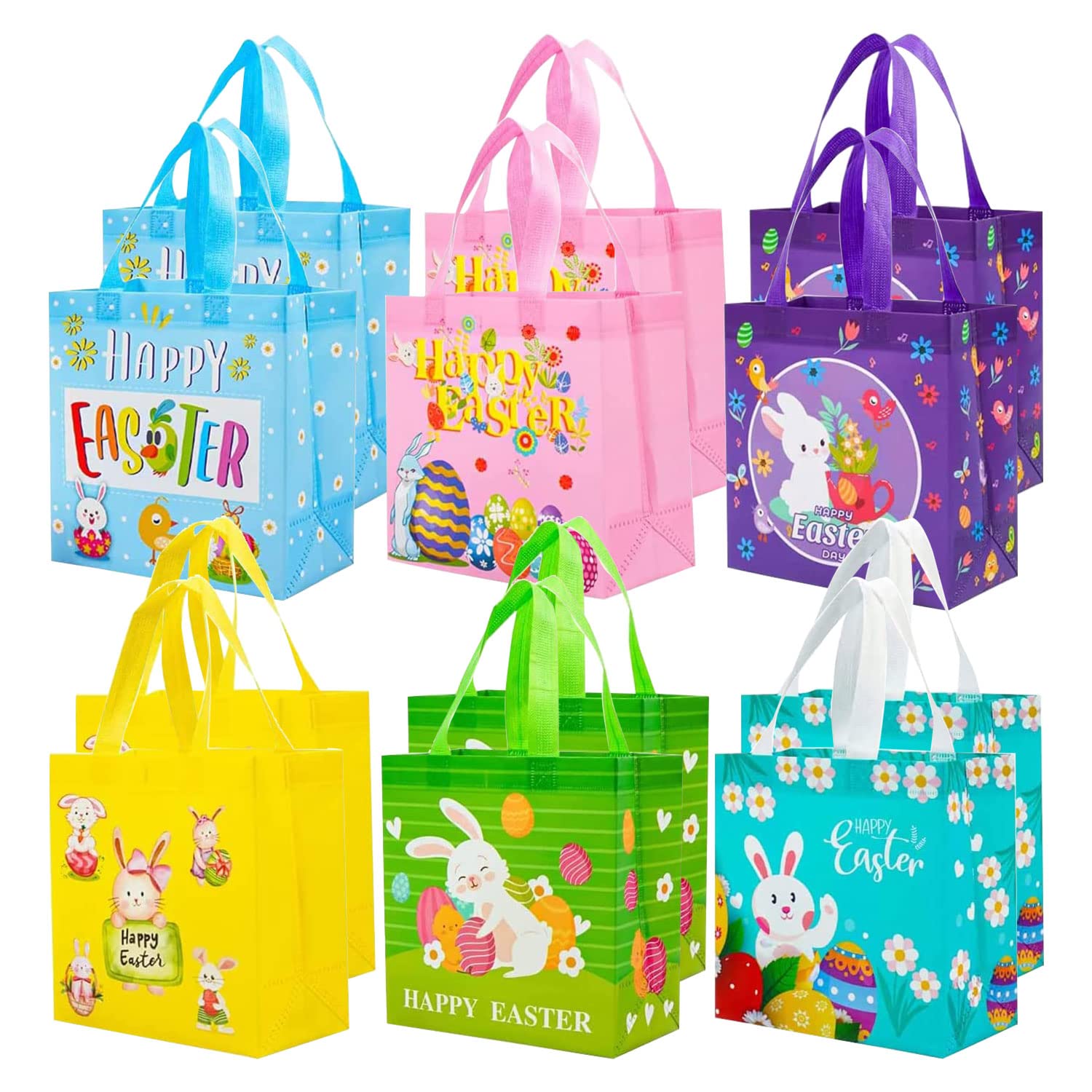 Duludulu Ostertüten Aus Vlies – 6 Stück, 22,1 X 23,1 X 11,4 Cm – Mit Griffen Für Ostereiersuche & Geschenke