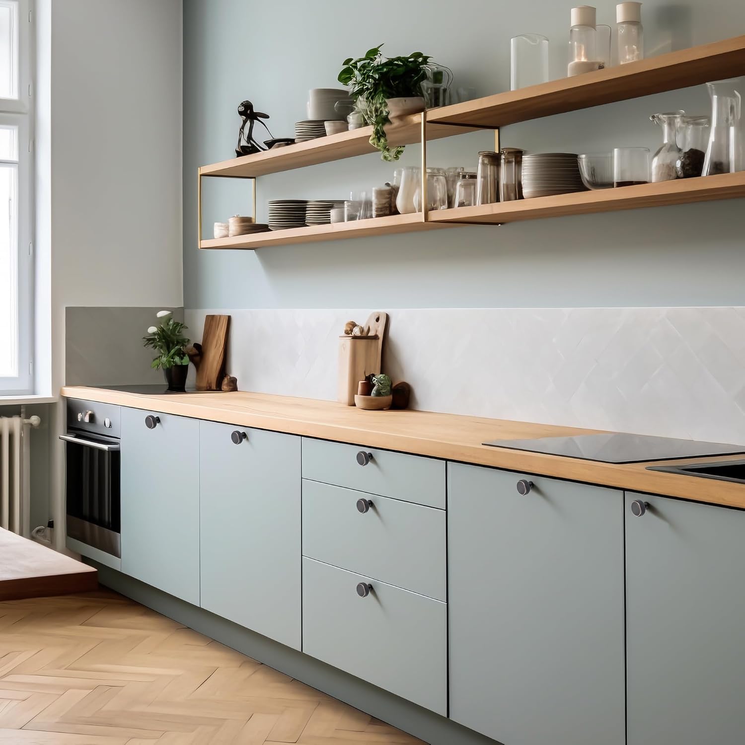 Ravinte 30 Pack Round Matte Black Knobs Knurled Single Hole Pulls Solid Black Kitchen Cabinet Hardware Handles for Drawers