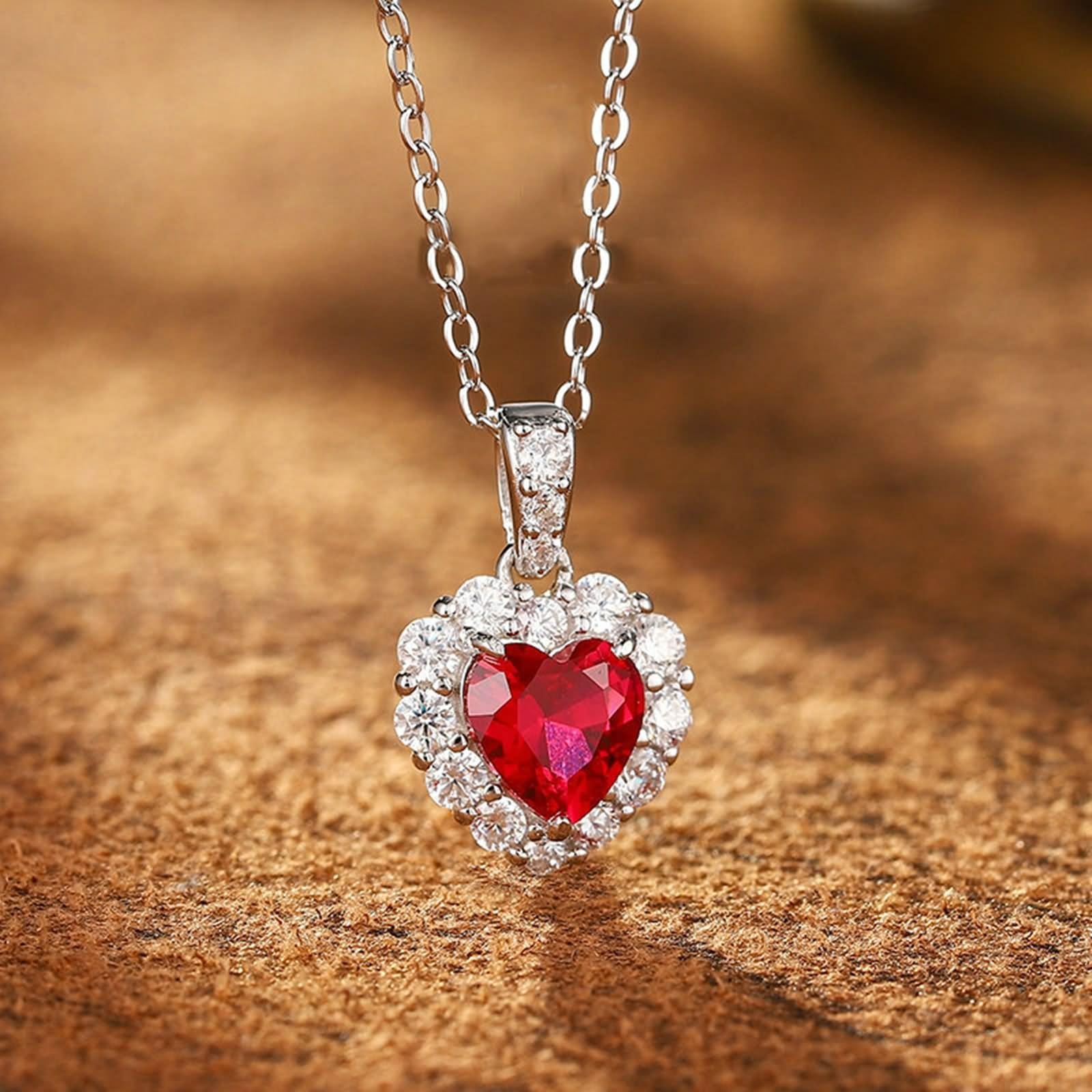 Naszyjnik damski z zawieszką, kolia damska wesele serce z 1,2 ct rubin i moissanit 14K białe złoto 45 cm