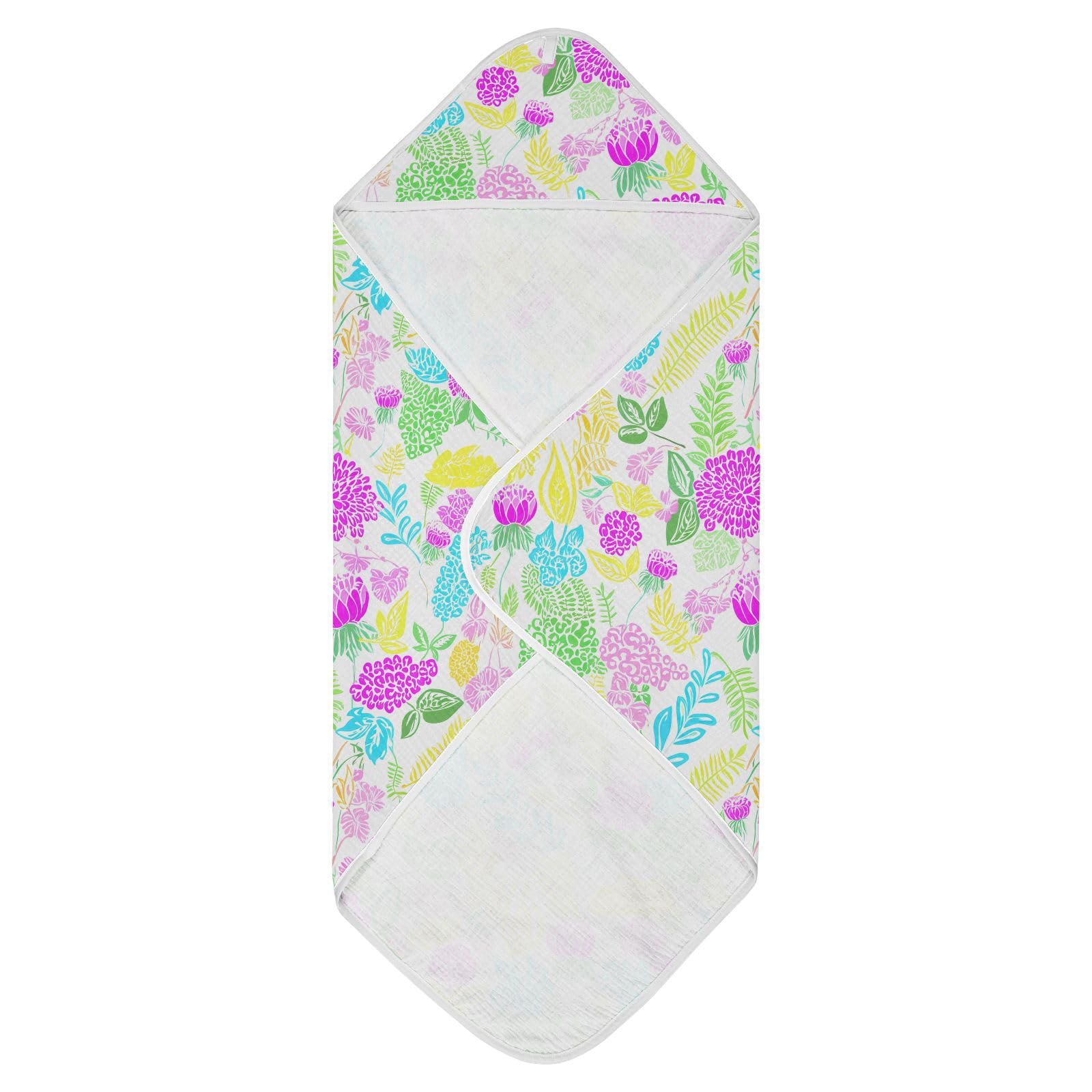 Msyxl Pastel Floral Leaves Hooded Towel - Ultra Soft & Absorbent Muslin Cotton Bath Towel for Babies, Toddlers, Newborn - Boys & Girls Essential 35