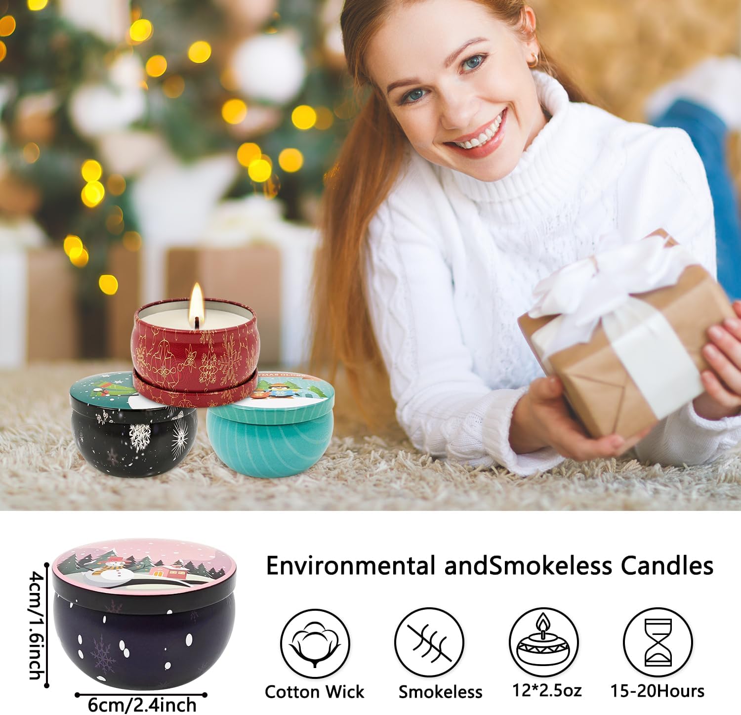 12Pack Christmas Scented Candles Gift Set-Aromatherapy Candle-Long Lasting Burn time,2.5oz Natural Soy Wax with Essential Oils,Scented Candles for Women|Man,Home décor, Christmas Thanksgiving Gifts