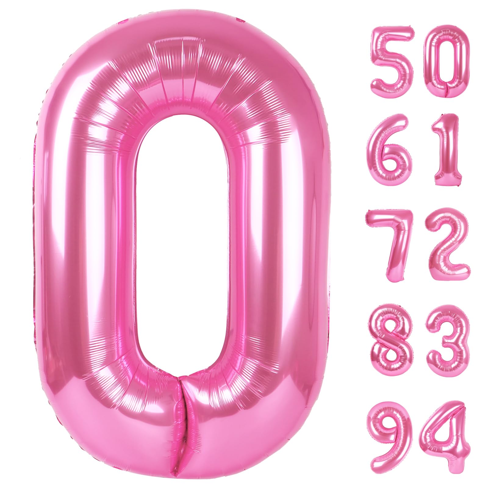 Pink Number Balloon 40 Inch, 0 Number Balloons, 10 20 30 40 50 Numbers Balloon Birthday Decorations, Party Supplies for Women