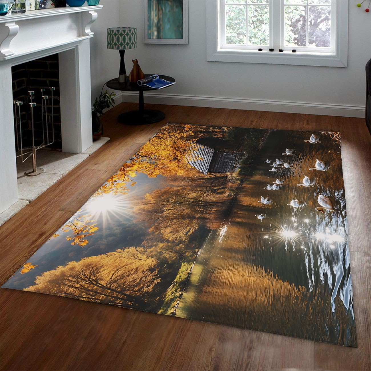 Tapis de montagne lavable pour chambre et salon grand tapis antidérapant cygnes 200x300