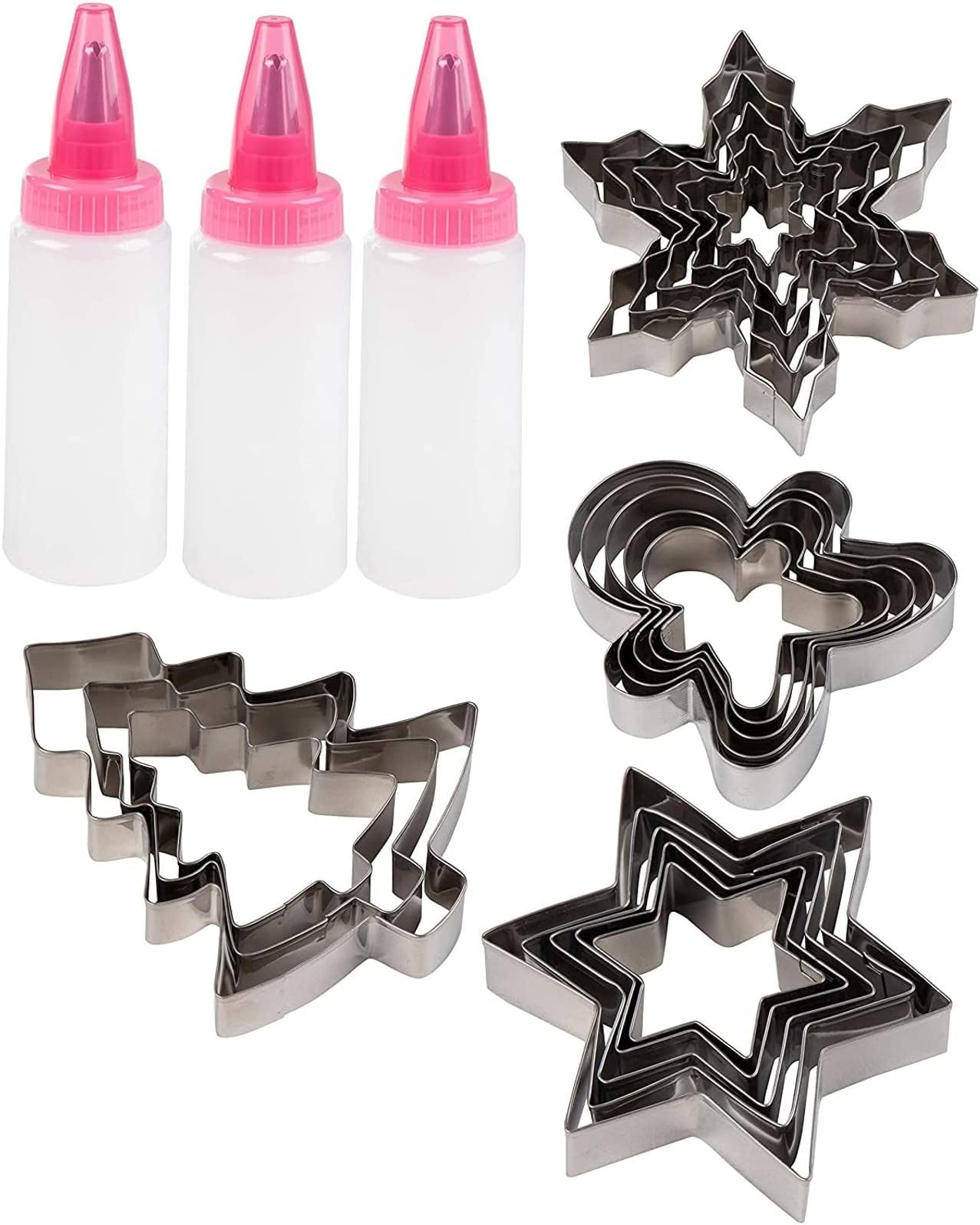 21 Pcs Christmas Cookie Stainless Steel Cutter Set, Gingerbread Man, Snowflake, Christmas Tree, Star Shape for Holiday Baking