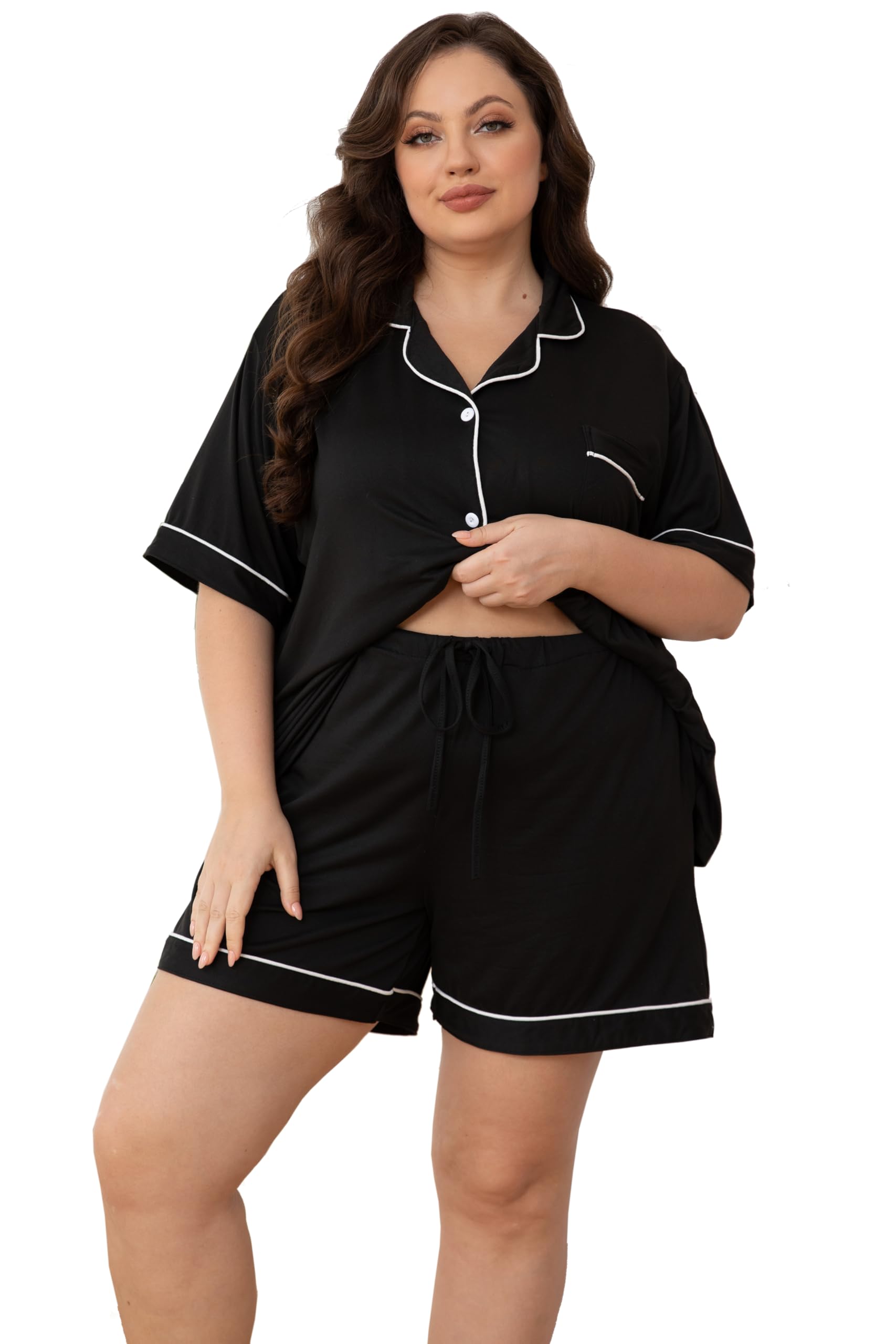 Women Plus Size Pajamas Button Down Short Sleeve Top Shorts Lounge Sets Outfit Summer Soft Pj Bride Sleepwear