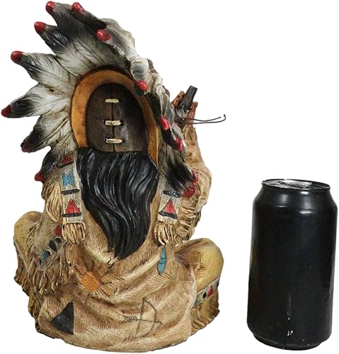 Miniatura 6 de Ebros Gift Hombre de medicina jefe tribal indio nativo americano con tocado de cucaracha fumar estatuilla ceremonial de pipa de la paz como