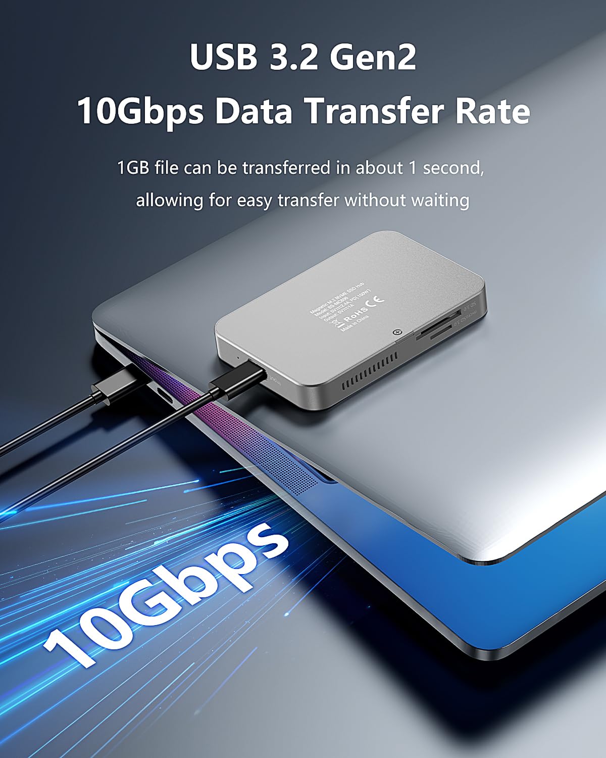 Alloggiamento magnetico M.2 NVMe con ventola di raffreddamento, Hub USB C 7 in 1 Trasferimento dati 10Gbps 4K@60Hz HDMI 100W Power Delivery Lettore di schede SD/TF M.2 NVMe SSD Docking Station per