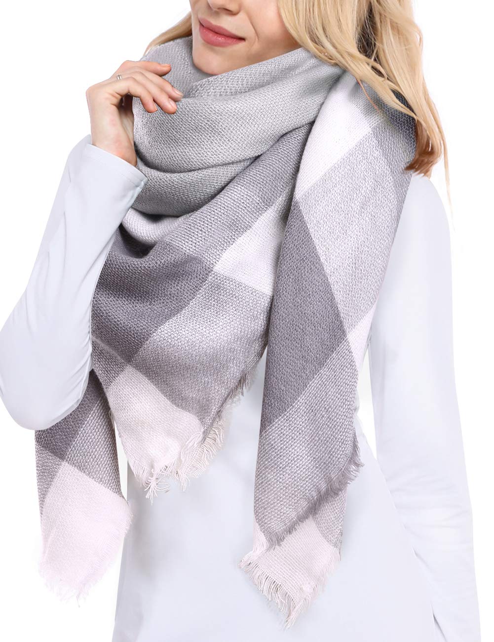 Bess Bridal Women's Plaid Blanket Winter Scarf Warm Cozy Tartan Wrap Oversized Shawl Cape