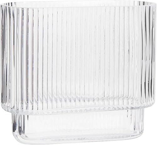 Miniatura 1 de YANWE Jarrón de cristal transparente florero para centros de mesa jarrón acanalado jarrón moderno jarrón decorativo para sala de estar mesa de