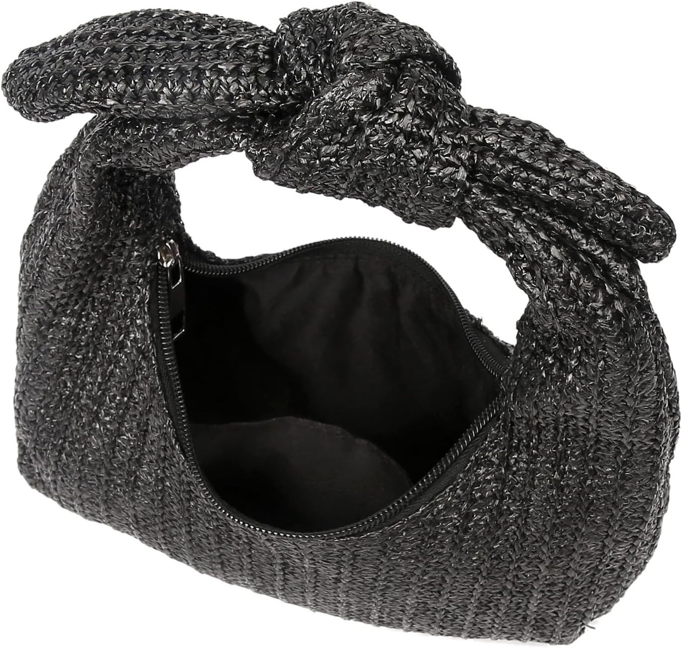 Knotted Straw Clutch Purse Bow Summer Beach Bag Dumpling Evening Handbag - Image 5