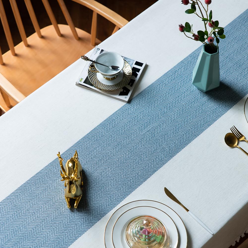 Mantel Mesa Rectangular Antimanchas Lino Algodon con Flecos Moderno Elegante Lavable para Comedor Cocina Uso Diario (Blanco,140x300cm)