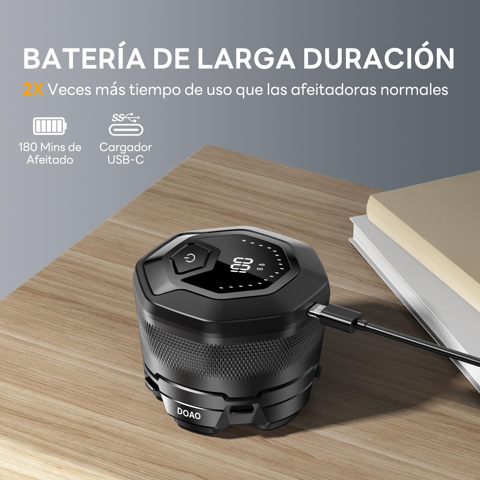 Doao Afeitadora Cabeza Hombre, Cabezales MagnéTica 6D Mejorada, Afeitado En 2 Min, Maquina Para Afeitar Cabeza En Seco Y HúMedo Con Pantalla Led, 180 Mins Uso, Resistente Al Agua, Carga RáPida Usb