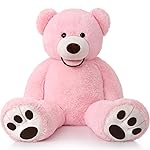 MorisMos Smile Giant Teddy Bear, 51inch Large Stuffed Bears with Big Footprints, Big Stuffed Animals Cuddly Plush Gifts for Girlfriends, Boyfriend, Pink