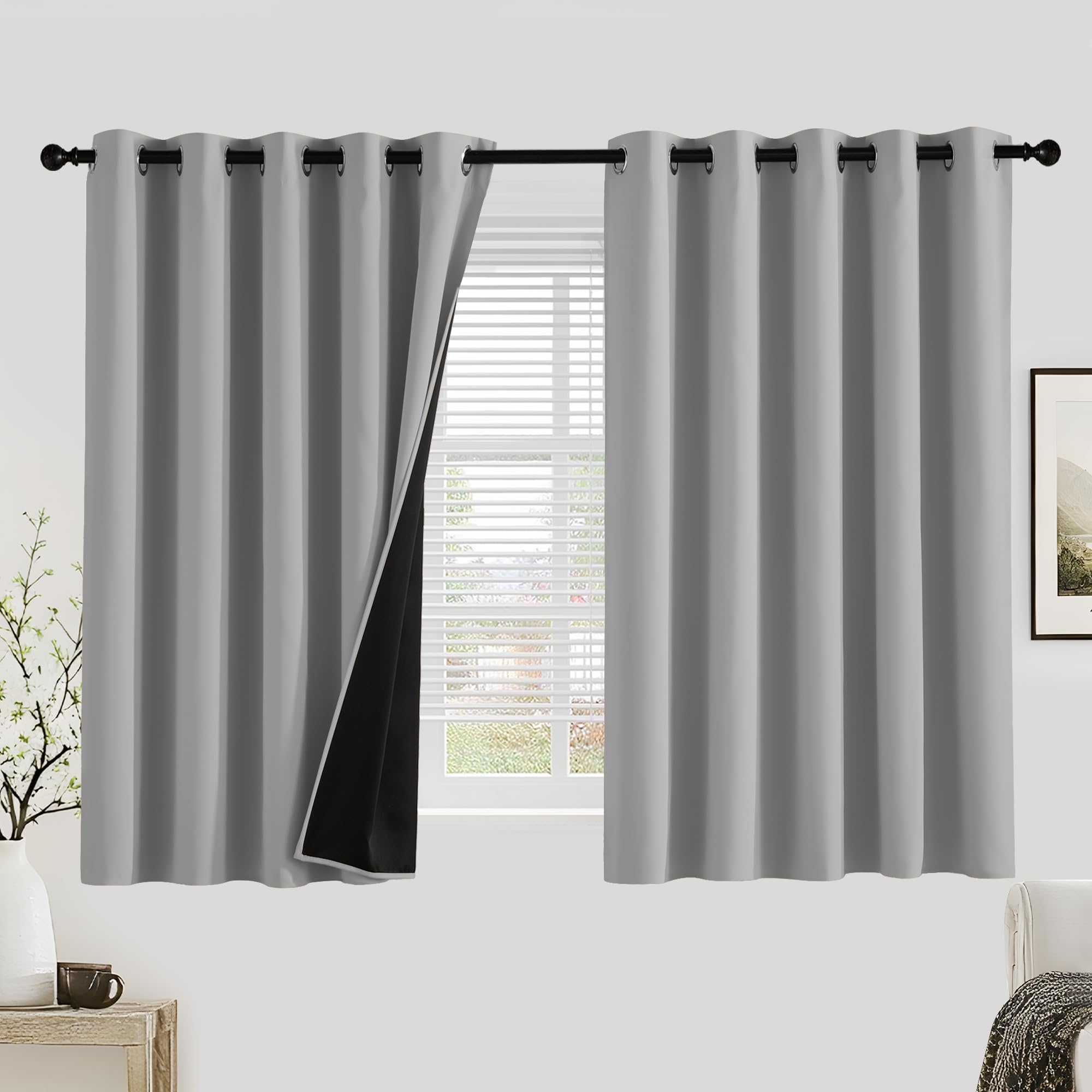 PONY DANCE 100% Blackout Eyelet Curtains, 2 Panels, 90" x 54", Silver Grey โ image 1