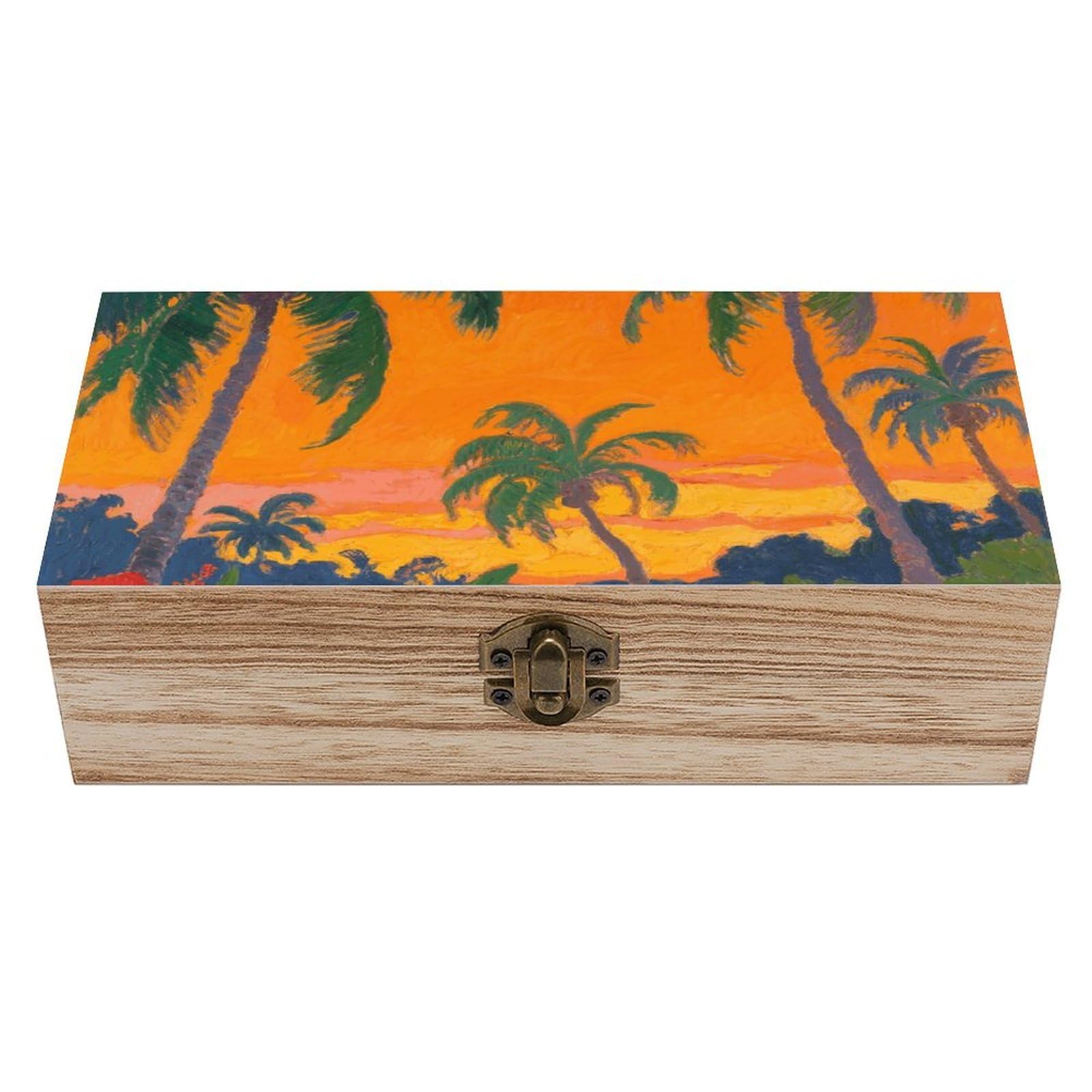 Gauguin Tropical Sunset Wooden Keepsake Box Storage Boxes with Hinged Lid