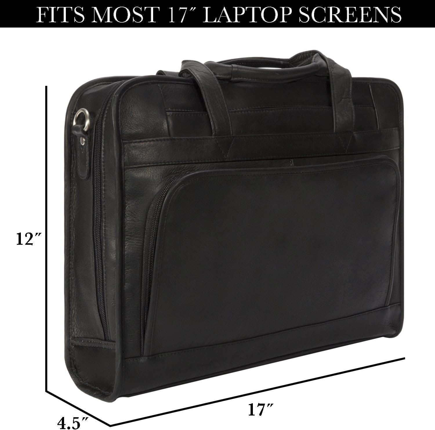 Muiska Leather 17" Laptop Computer Dual Handle Top Zippered Double Compartment Slim Professional Briefcase Bag, Black