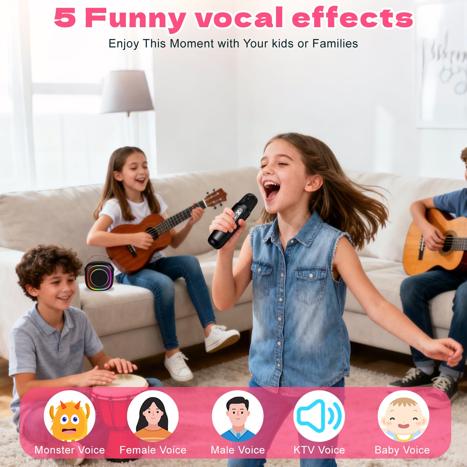 Microfono Senza Fili Karaoke Giocattoli 2 Microfono Bluetooth Portatile con Luci LED per Bambini Adulti