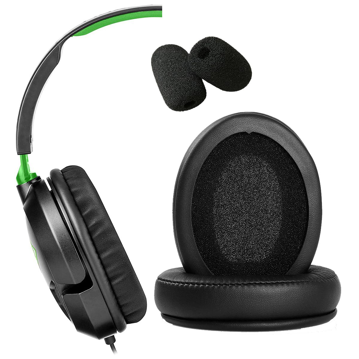 V-MOTA Ear Pads + Mic Windproof Sponge Replacement Compatible with Turtle Beach Ear Force Recon 50x 50p 50 60p 150 70 70N 70X Gaming Headphones (1 Set) (Black Protein Leather)