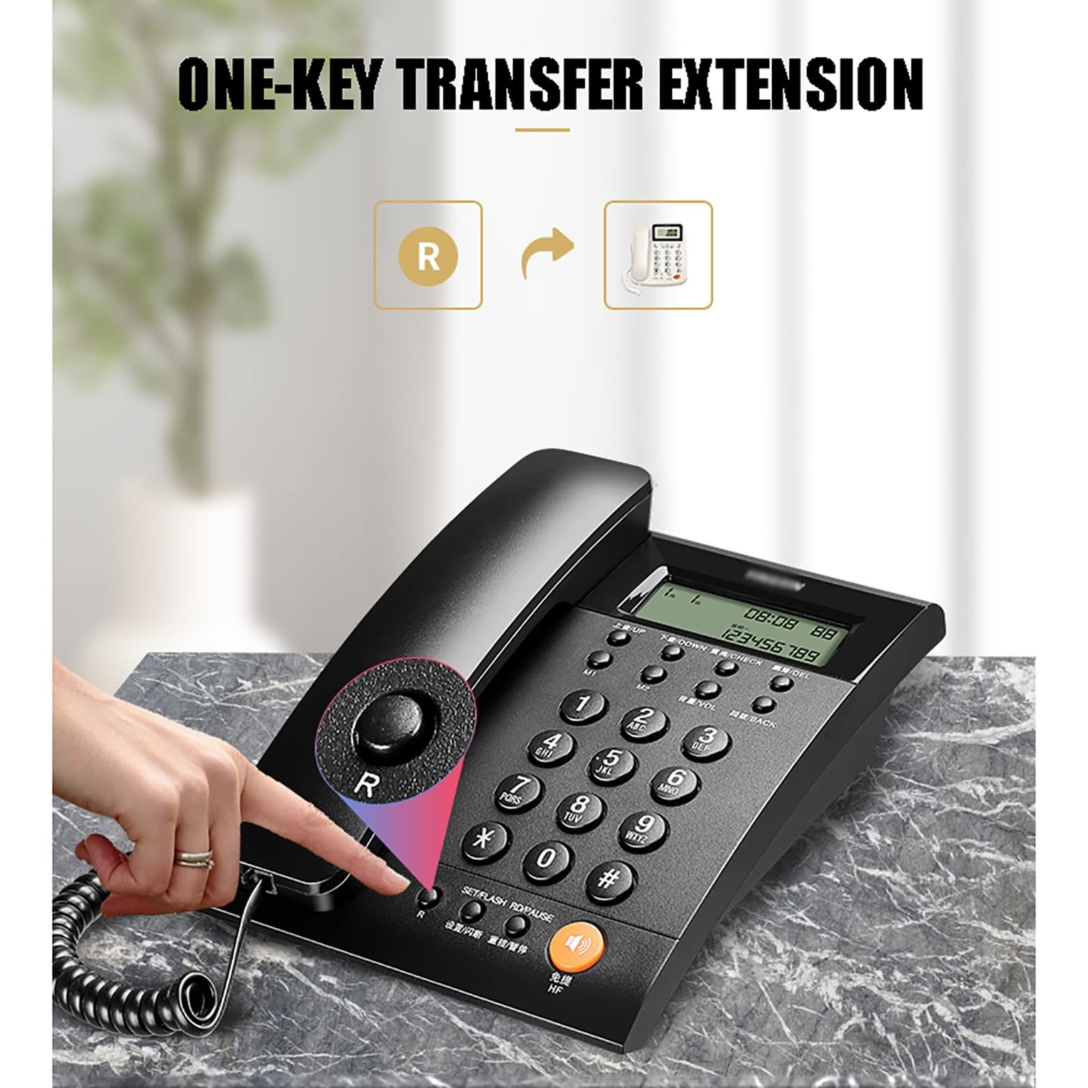 telefon stacjonarny do biura, telefon stacjonarny stacjonarny, telefon stacjonarny z dużymi przyciskami i głośnikiem, telefon stacjonarny bez baterii, obsługa muzyki podc(Biały)
