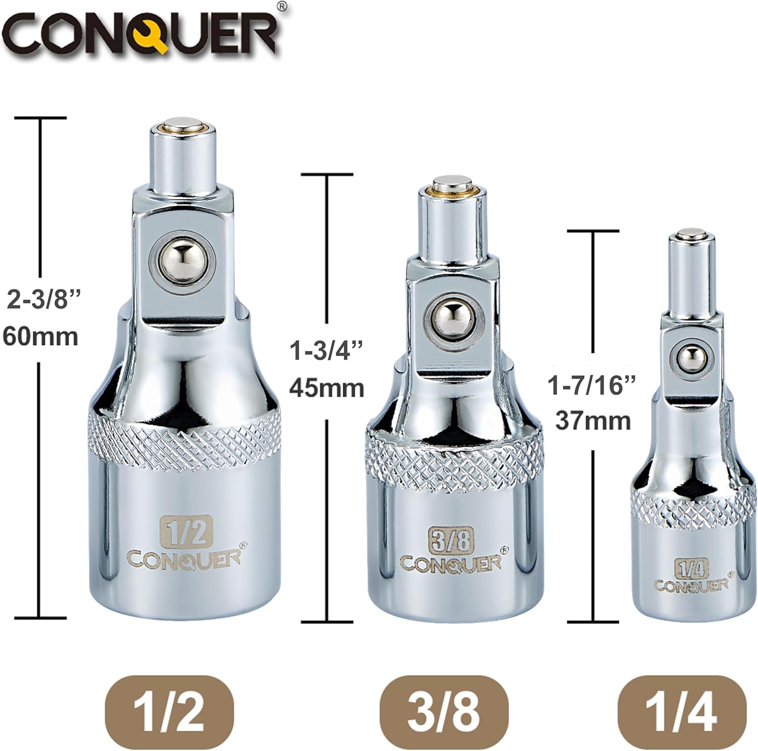 CONQUER No-Drop Magnetic Socket Extension Bars – CR-V Steel 1/4", 3/8", 1/2" Drive Set for Tight Spaces & Engine Bay Repairs - Image 6