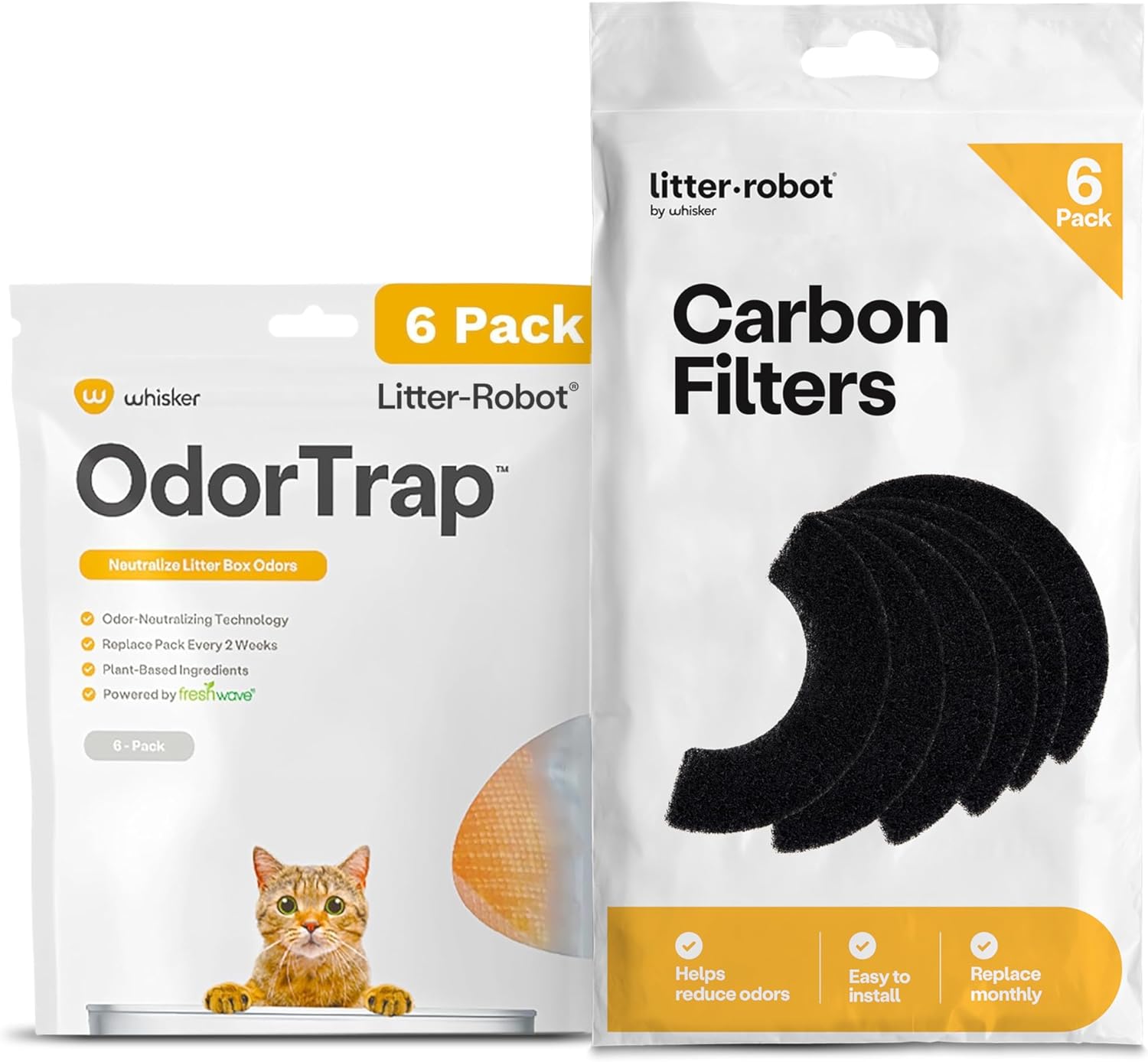 Litter-Robot Odor Reducing Bundle by Whisker, Includes 6 Carbon Filter Replacements and 6 OdorTrap Pack Refills, for Use with Whisker’s Litter-Robot 4